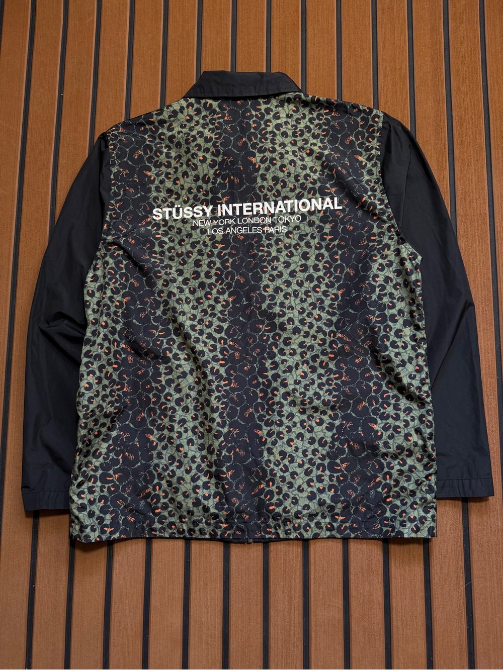 Stussy Leopard Panel Nylon Full Zip Collared Jacket Mens Medium Black